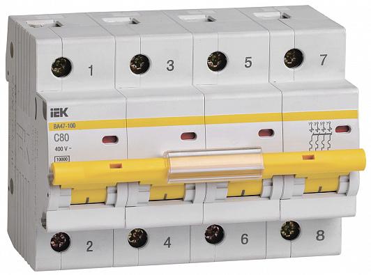 Выключатель автоматический модульный 4п C 80А 10кА ВА47-100 IEK