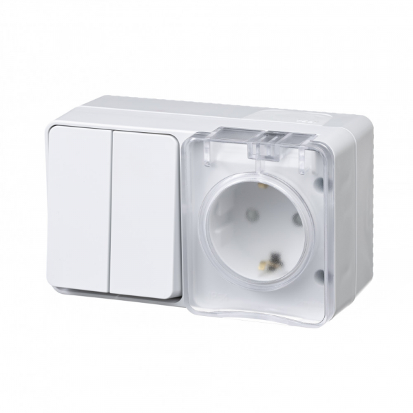 Блок AtlasDesign Profi54 10А + Роз., Schuko 2P+E с зазем. 16A белый IP54 Schneider Electric
