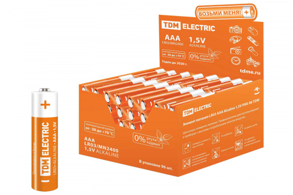 Элемент питания LR03 AAA Alkaline 1.5V PAK-96 TDM