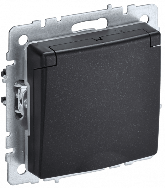 Розетка BRITE РСбш10-3-44-БрЧ 16А IP44 с заземл. защ. шторки с крышкой черн. IEK BR-R16-16-44-K02