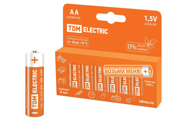 *Элемент питания LR6 AA Alkaline 1.5V PAK-8 TDM