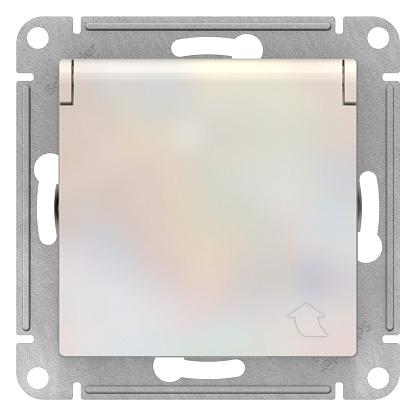Механизм розетки 1-м ATLASDESIGN с заземлением со шторками с крышкой 16А IP20 жемчуг SchE