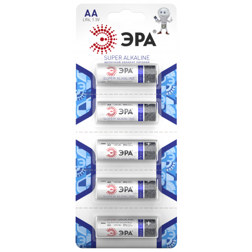 Батарейки ЭРА LR6-5BL AA Strip SUPER Alkaline отрывной блистер (цена за шт.) уп. 60шт