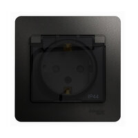 Розетка 1-м СП Glossa 16А IP44 с защ. крышкой защ. шторки с заземл. в сборе антрацит SchE