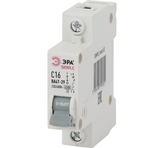 Выключатель автоматический 1P 10А (C) 4,5кА ВА 47-29 (12/180/5040) SIMPLE-mod-02 ЭРА SIMPLE 