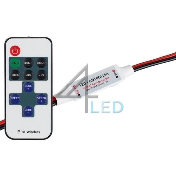 Диммер с пультом LN-RF11B-6A-MINI-Wires (12-24V, 72-144W, ПДУ11кн) DIM 006