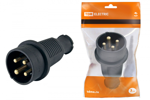 *Вилка прямая каучук 3P+PE 32А 380В IP44 TDM