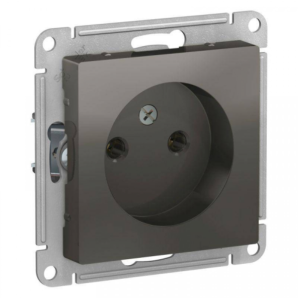 Механизм розетки 1-м СП AtlasDesign 16А IP20 с заземл. защ. шторки с крышкой сталь SchE