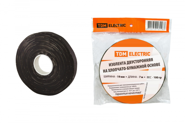 Изолента ХБ 19ммх7м двусторонняя 100г TDM