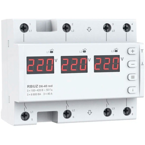 Реле напряжения трехфазное RBUZ D6-40 red