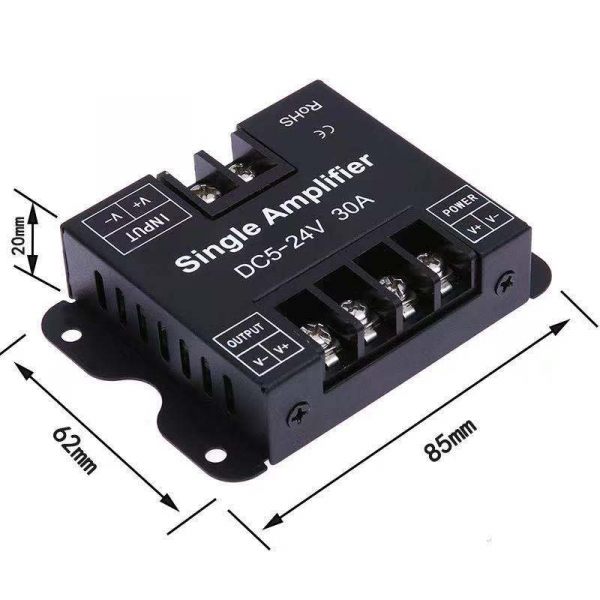 Усилитель одноканальный 30А черный AMP-DIM-30A-BL 5-24В SWG