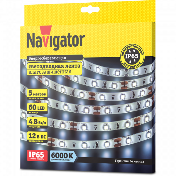 Лента светодиодная дневной Navigator NLS-3528СW60-4.8-IP65-12V 6000K R5