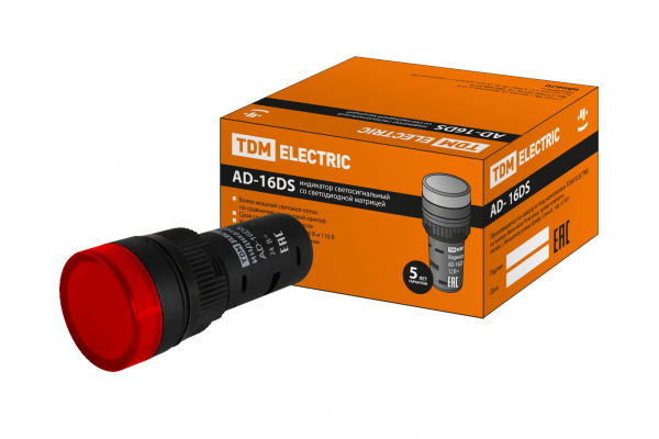Лампа матрица красный AD-16DS (LED) d16мм 24D AC/DC TDM