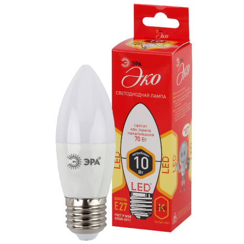 Лампочка светодиодная ЭРА RED LINE ECO LED B35-10W-827-E27