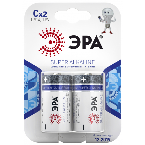 Батарейки ЭРА LR14-2BL C SUPER Alkaline блистер 2шт. (цена за шт.) уп. 12шт