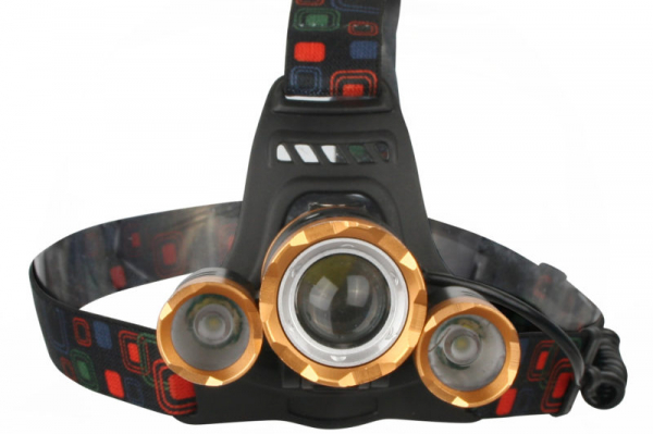 Ultraflash E1333 (фонарь налоб акк 3,7В, золот /черн, 3LED, 4 Ватт, фокус, 2 ак 4 реж, метал., бокс)