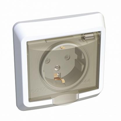 Розетка 1-м СП Этюд 16А IP44 250В с заземл. защ. шторки бел. SchE