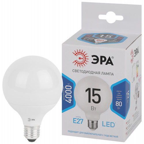 Лампа светодиодная LED G90-15W-4000K-E27 G90 15Вт шар 4000К нейтр. бел. E27 декор. ЭРА