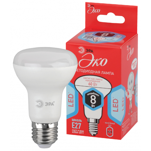 Лампа светодиодная ЭРА RED LINE ECO LED R63-8W-840-E27 (диод, рефлектор, 8Вт, нейтр, E27)