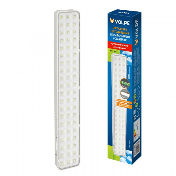 *Светильник аварийный светодиодный ВЫХОД встроен.аккум.AC/DC, LED 5W/DW 6500K БЕЛЫЙ ULR-Q402 Volpe