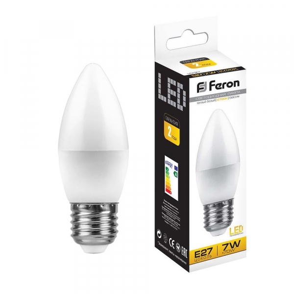 Лампа светодиодная Feron LB-97 Свеча E27 7W 2700K C37