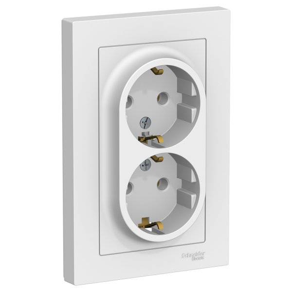 Розетка 2-м ATLAS DESIGN с заземл. 16А в сборе бел. SchE