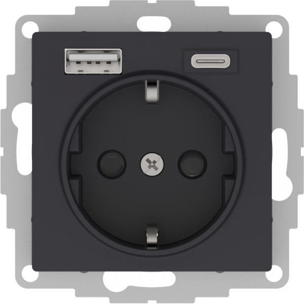 Механизм розет. AtlasDesign 16А с 2-мя заряд. устройствами USB тип A+C 5В/2.4А 2х5В/1.2А карбон SchE