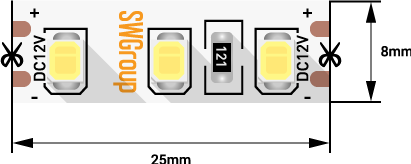 Лента светодиодная SWG SMD 2835, 120 LED/м, 9,6 Вт/м, 12В, IP20, 900lm/м, Холодный белый 5м