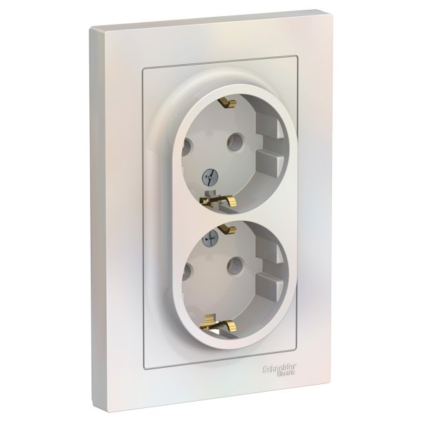 Розетка 2-м СП AtlasDesign 16А IP20 с заземл. в сборе жемчуж. SchE
