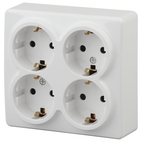 Розетка 4х2P+E Schuko со шторками, 16A-250В, IP20, ОУ, Эра Эксперт, белый 11-2211-01 ЭРА