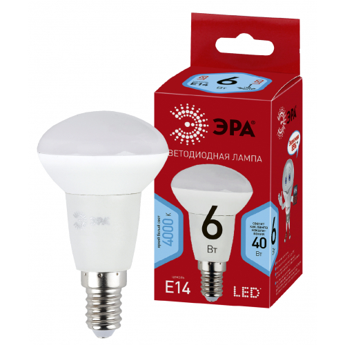 Лампа светодиодная Эра RED LINE LED R50-6W-865-E14 R (диод, рефлектор, 6Вт, хол, E14)