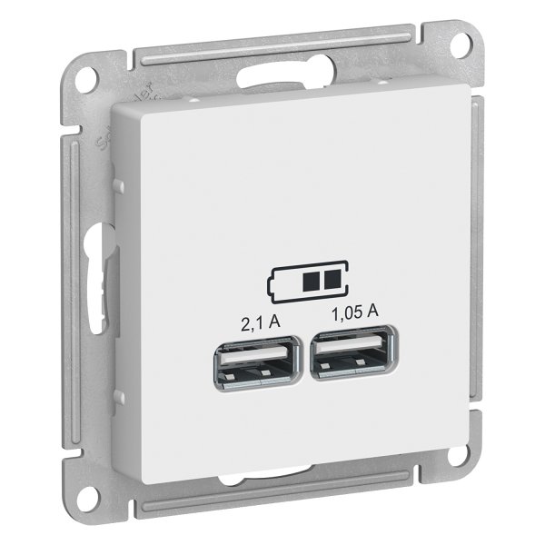 Механизм розетки USB ATLAS DESIGN 5В 1порт х 2.1А 2порта х 1.05А бел. SchE